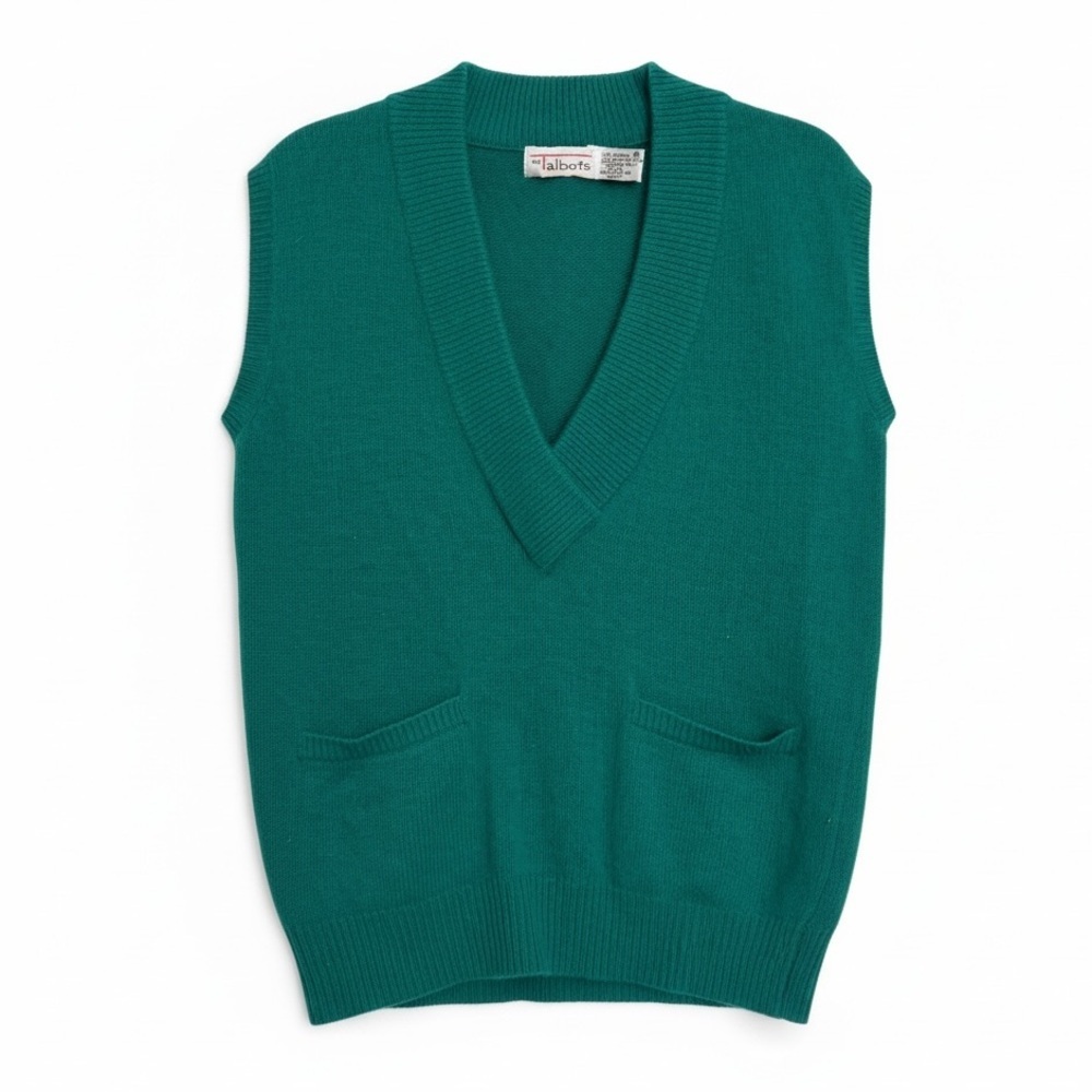 Vintage Talbots Green Lambswool Angora Knit Sweater Vest Quiet Luxury Old Money